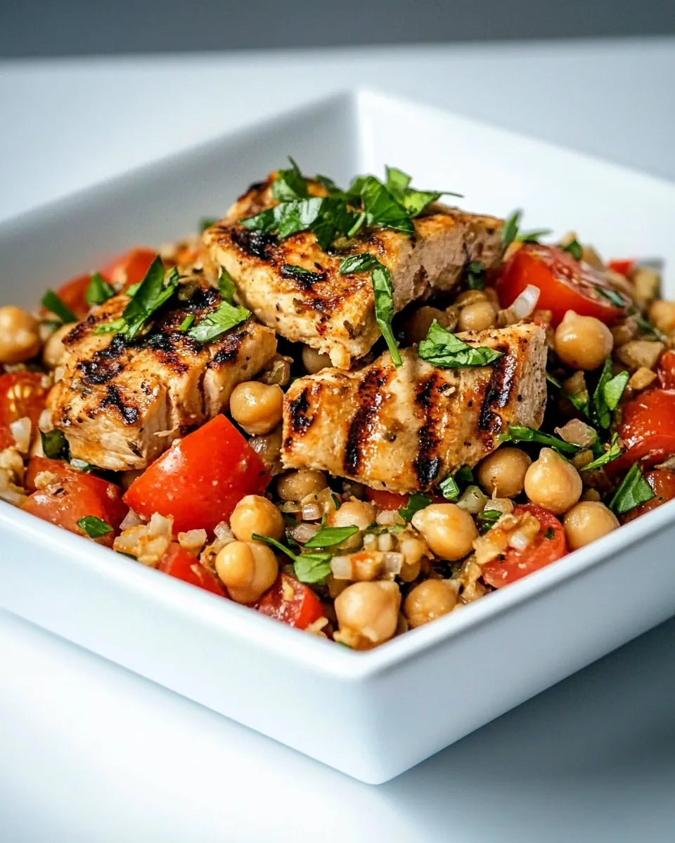 Classic Chickpea and Tomato Salad with Grilled Chicken dish photo