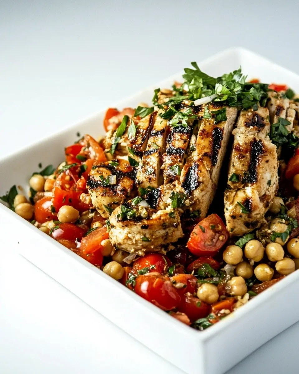 Delicious Chickpea and Tomato Salad with Grilled Chicken image