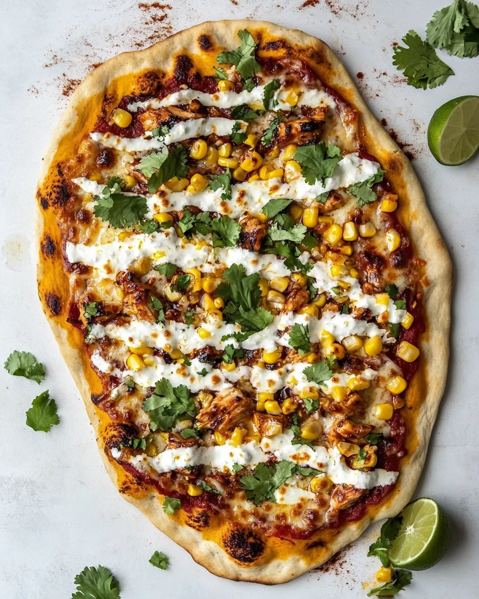 Delicious Chili Lime Chicken Street Corn Pizza. recipe image