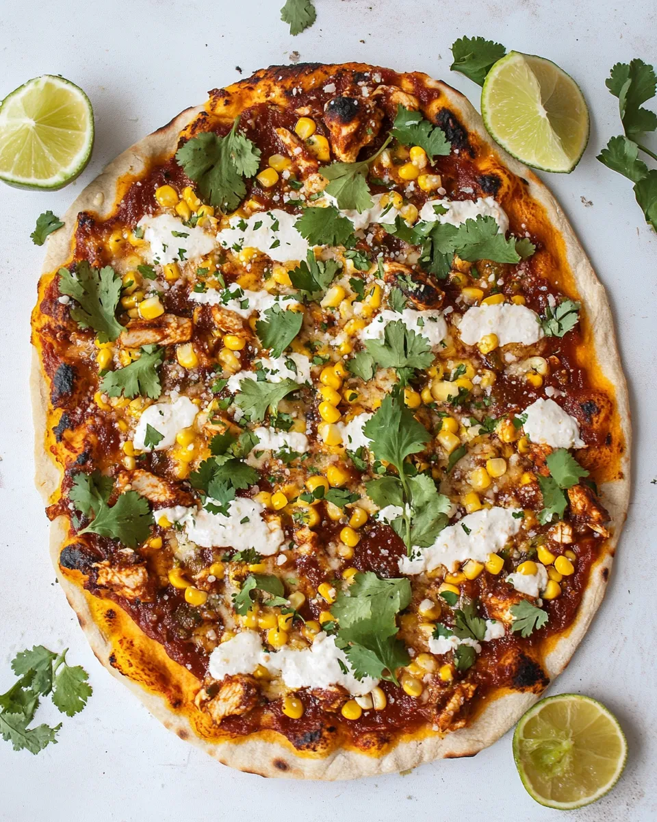 Savory Chili Lime Chicken Street Corn Pizza. recipe image
