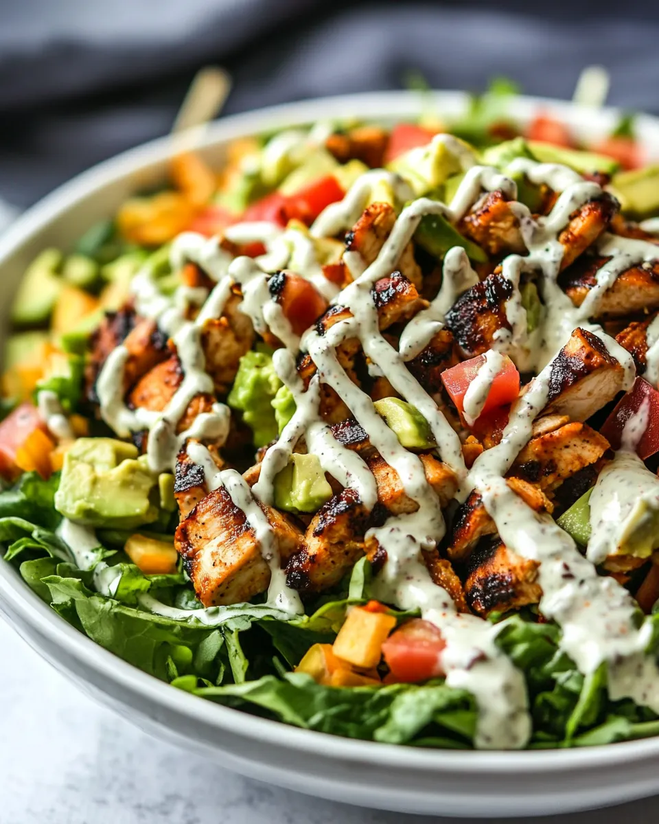 Easy Chipotle BBQ Chicken Salad with Tomatillo Avocado Ranch Dressing food shot