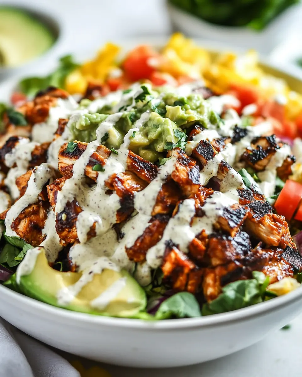 Delicious Chipotle BBQ Chicken Salad with Tomatillo Avocado Ranch Dressing plate image