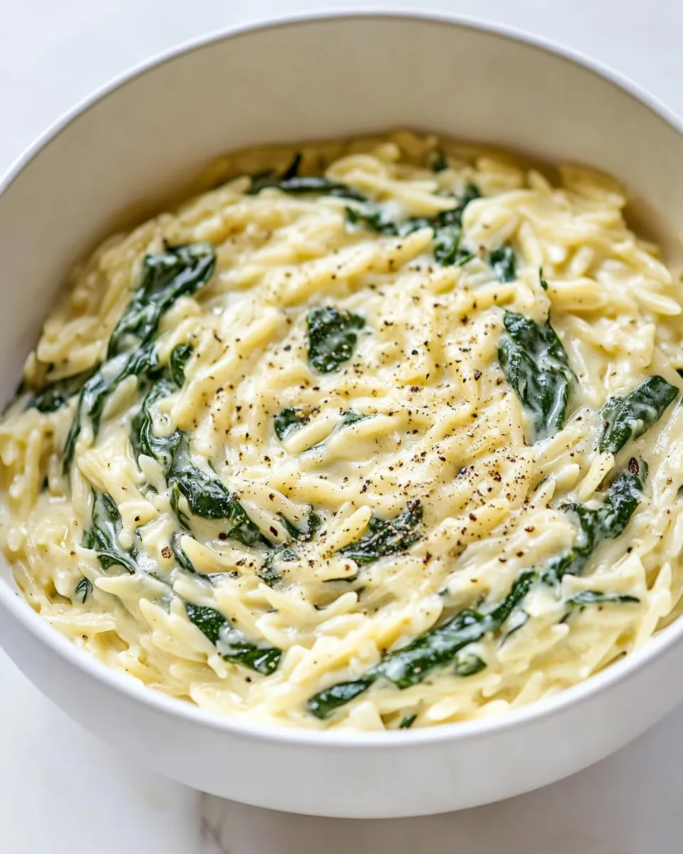 Easy Creamy Garlic Spinach Orzo recipe photo