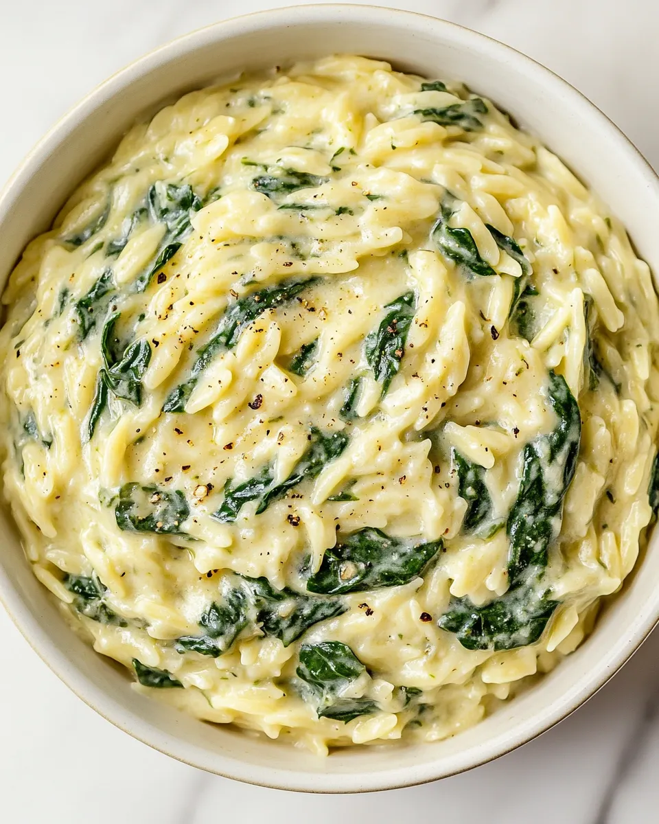 Delicious Creamy Garlic Spinach Orzo dish photo