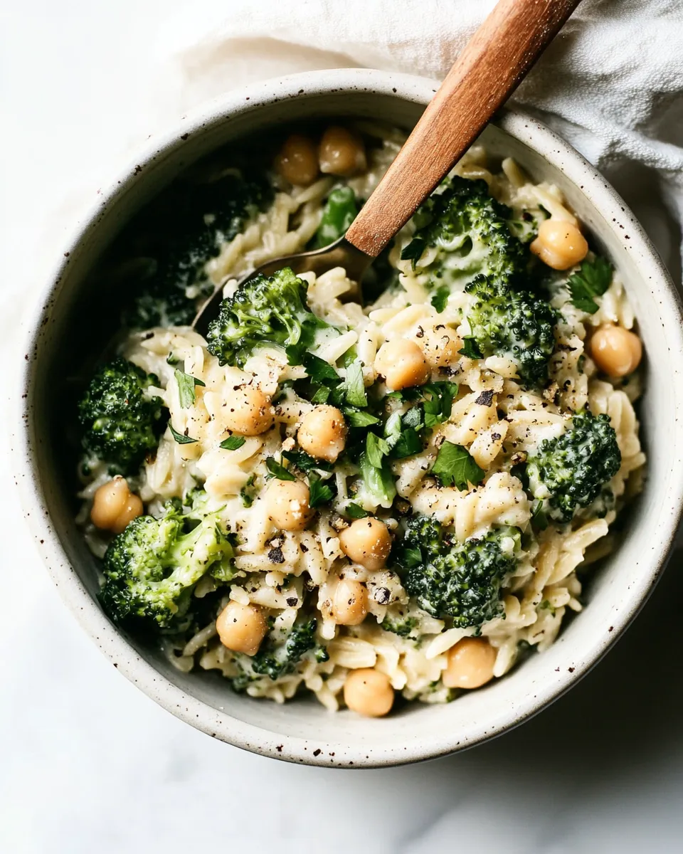 Homemade Creamy Lemon Orzo with Chickpeas & Broccoli photo