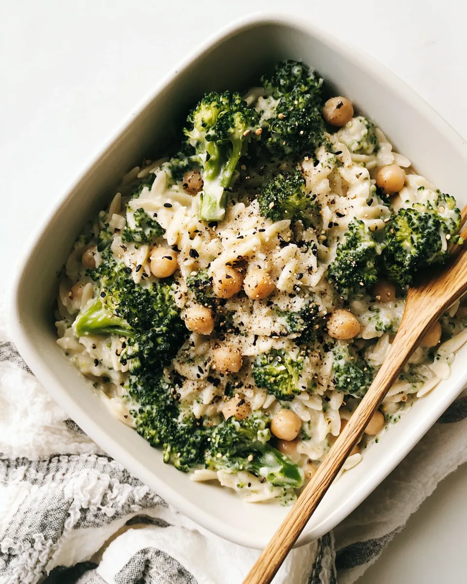 Delicious Creamy Lemon Orzo with Chickpeas & Broccoli dish photo
