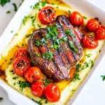Homemade Creamy Polenta with Grilled Steak and Roasted Tomatoes recipe photo