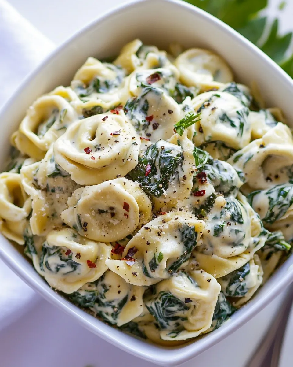 delicious Creamy Spinach Artichoke Tortellini shot