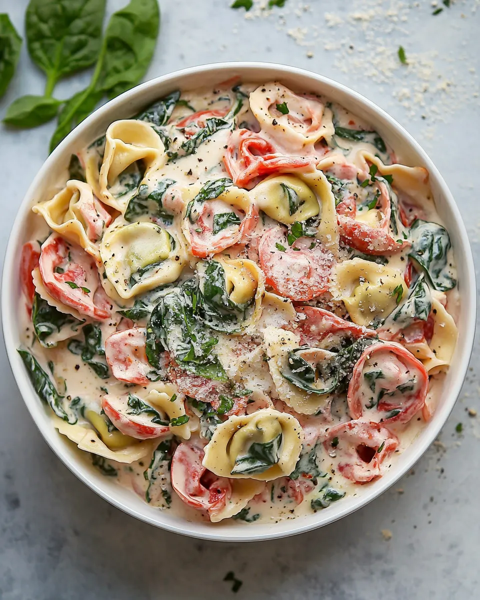 homemade Creamy Spinach Tomato Tortellini photo