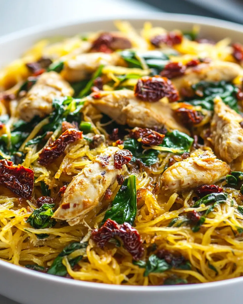Homemade Creamy Sun-Dried Tomato Spaghetti Squash with Chicken and Spinach photo