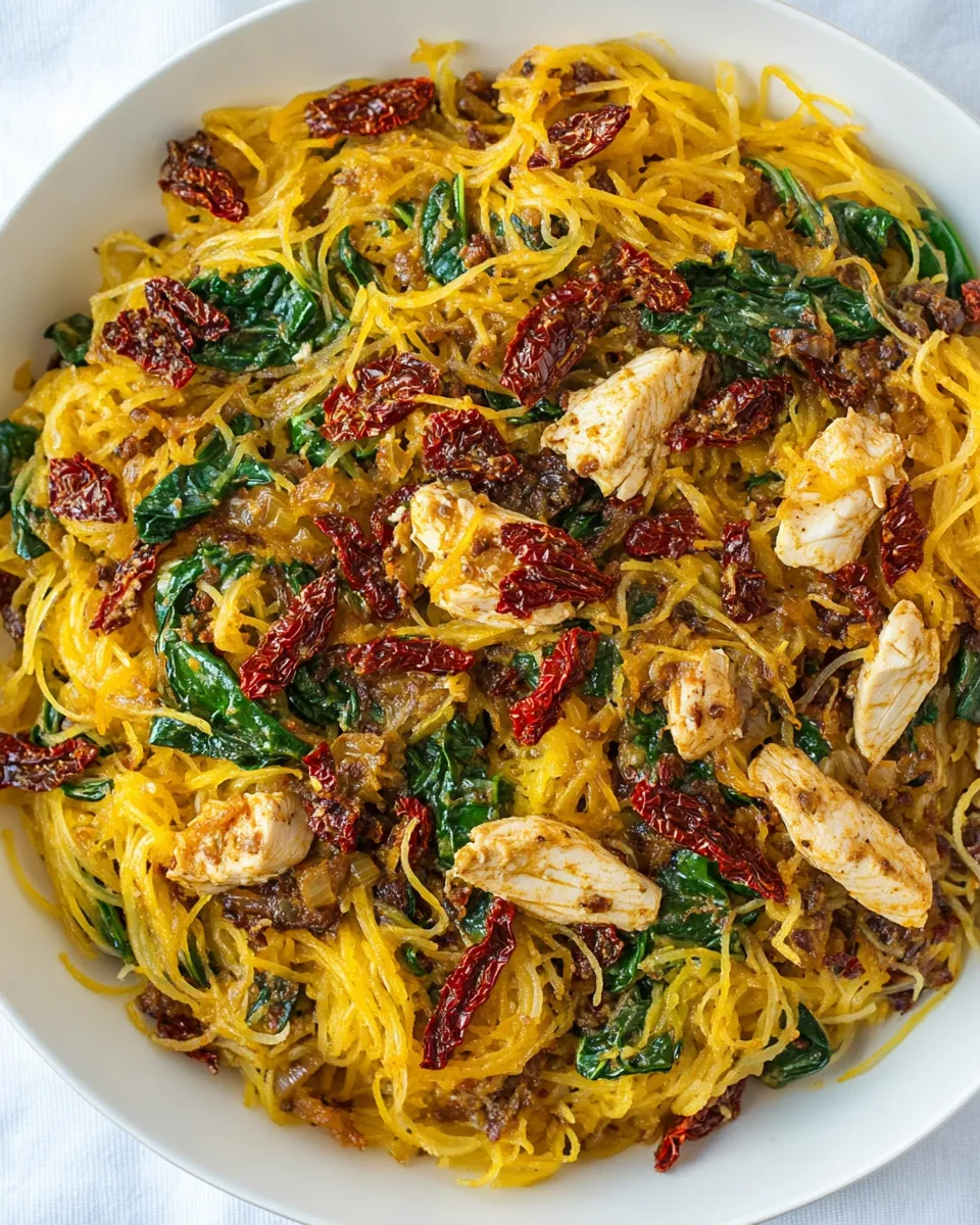 Classic Creamy Sun-Dried Tomato Spaghetti Squash with Chicken and Spinach image