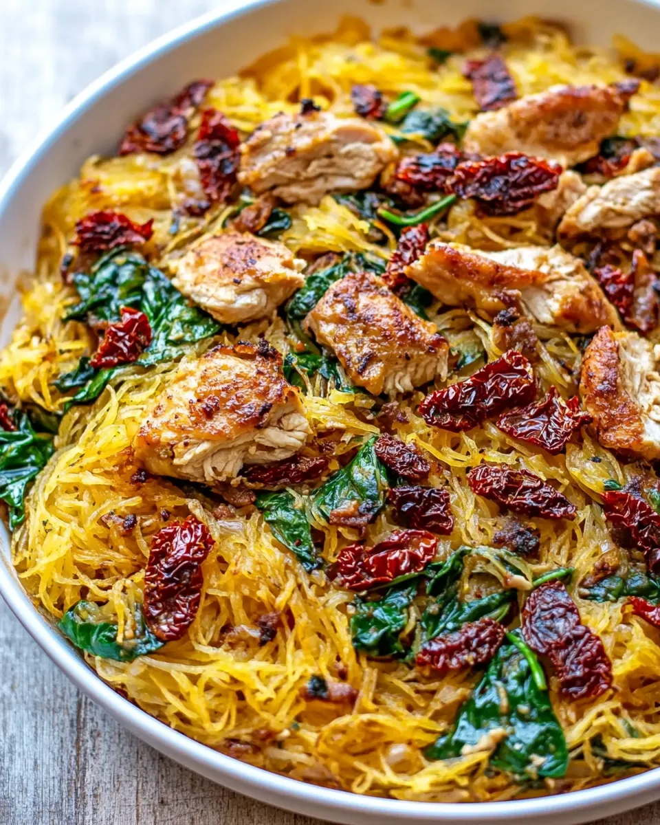 Easy Creamy Sun-Dried Tomato Spaghetti Squash with Chicken and Spinach recipe photo
