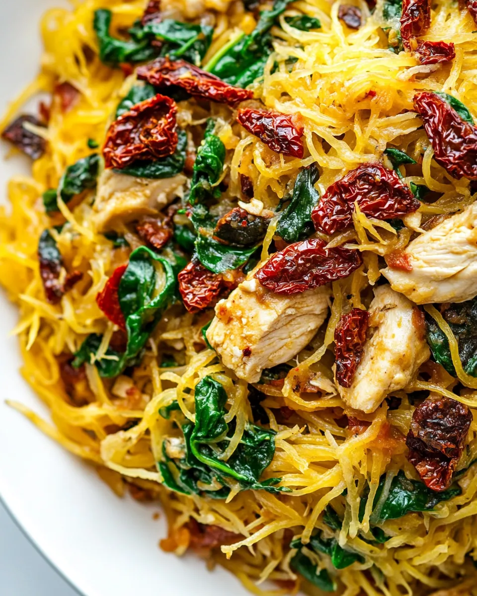 Delicious Creamy Sun-Dried Tomato Spaghetti Squash with Chicken and Spinach dish photo