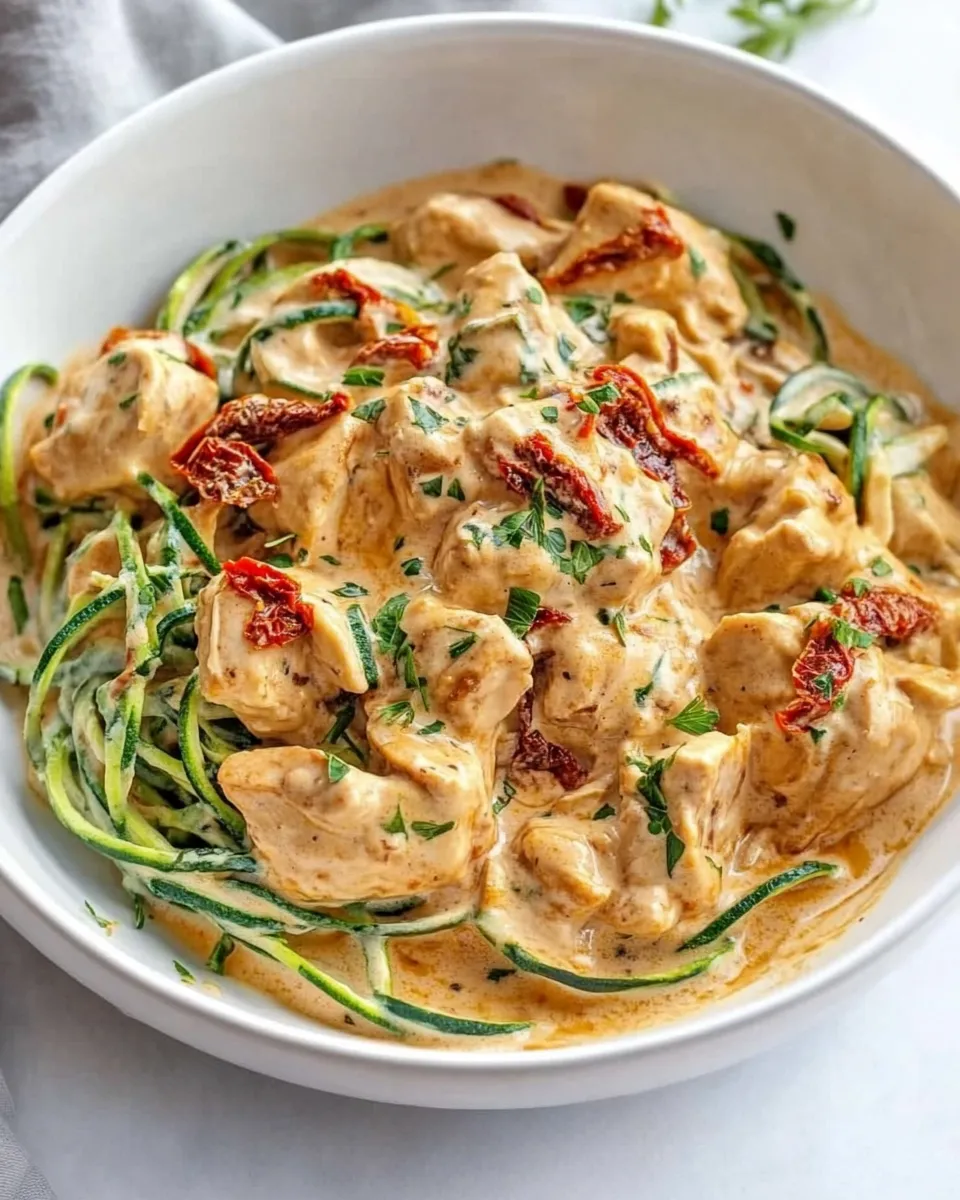 Easy Creamy Sun Dried Tomato Chicken Zoodles food shot
