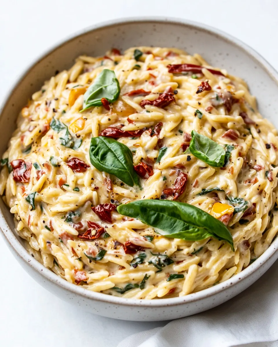 delicious Creamy Tuscan Orzo shot