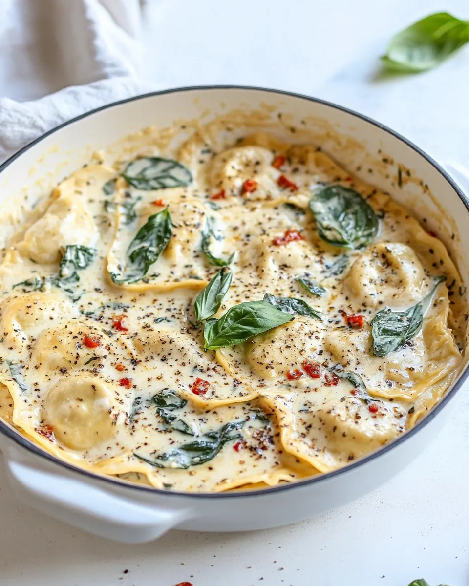 Delicious Creamy Tuscan Ravioli shot