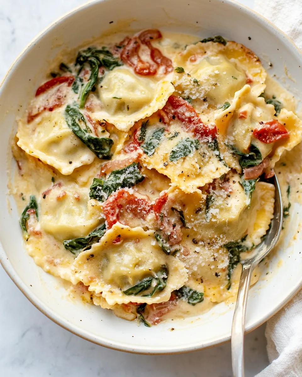 homemade Creamy Tuscan Ravioli (One Pan, 15 Minutes!) photo