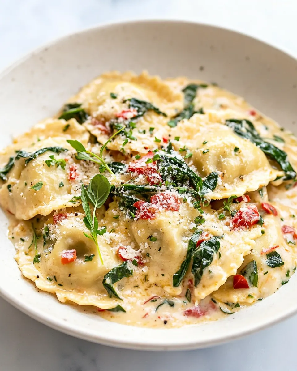 delicious Creamy Tuscan Ravioli (One Pan, 15 Minutes!) shot