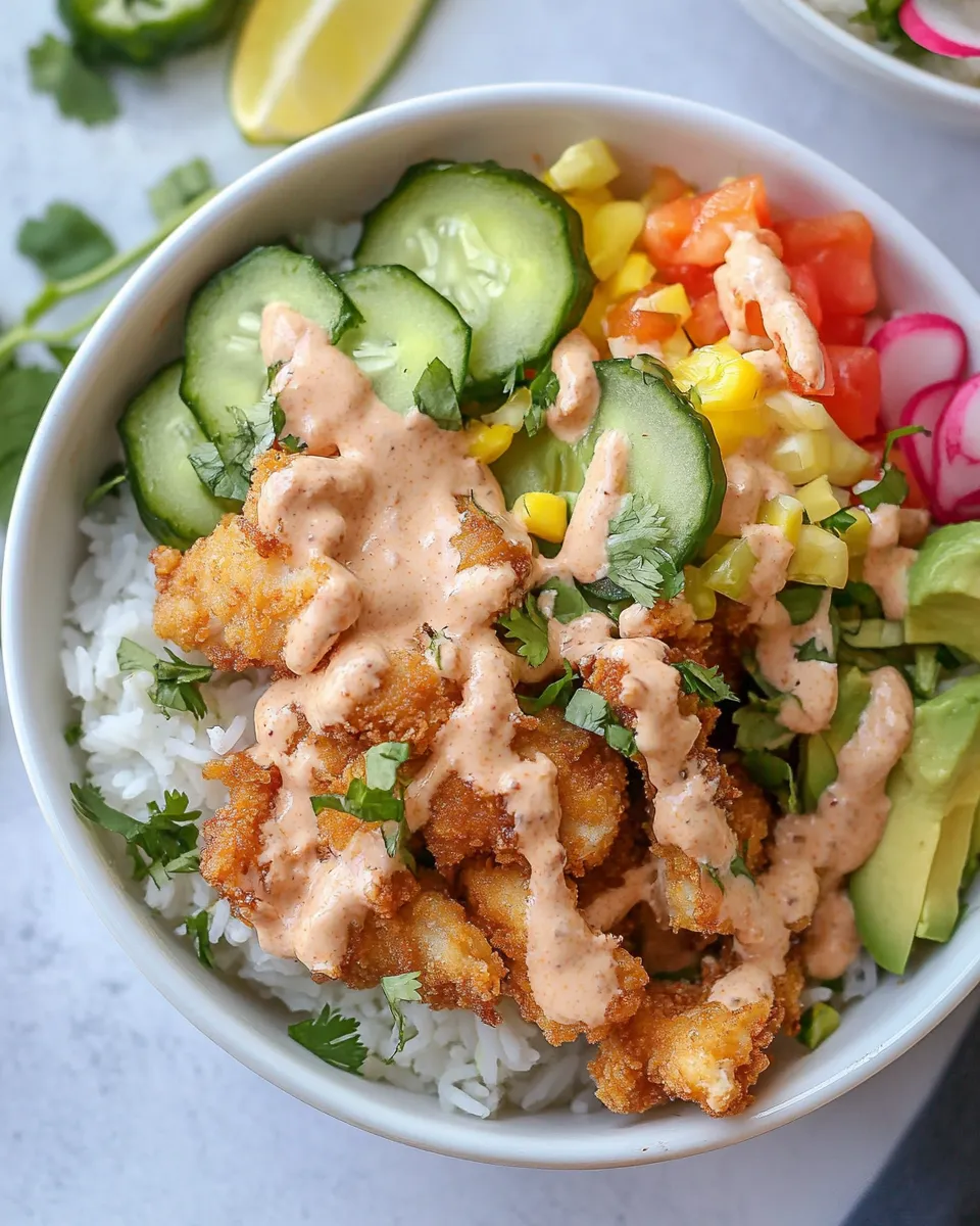 Homemade Crispy Bang Bang Chicken and Rice Bowls recipe photo