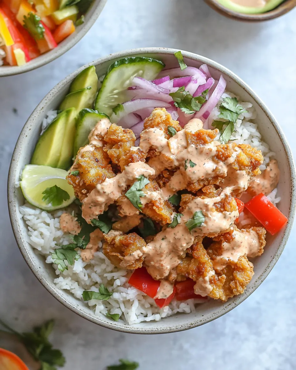 Classic Crispy Bang Bang Chicken and Rice Bowls dish photo