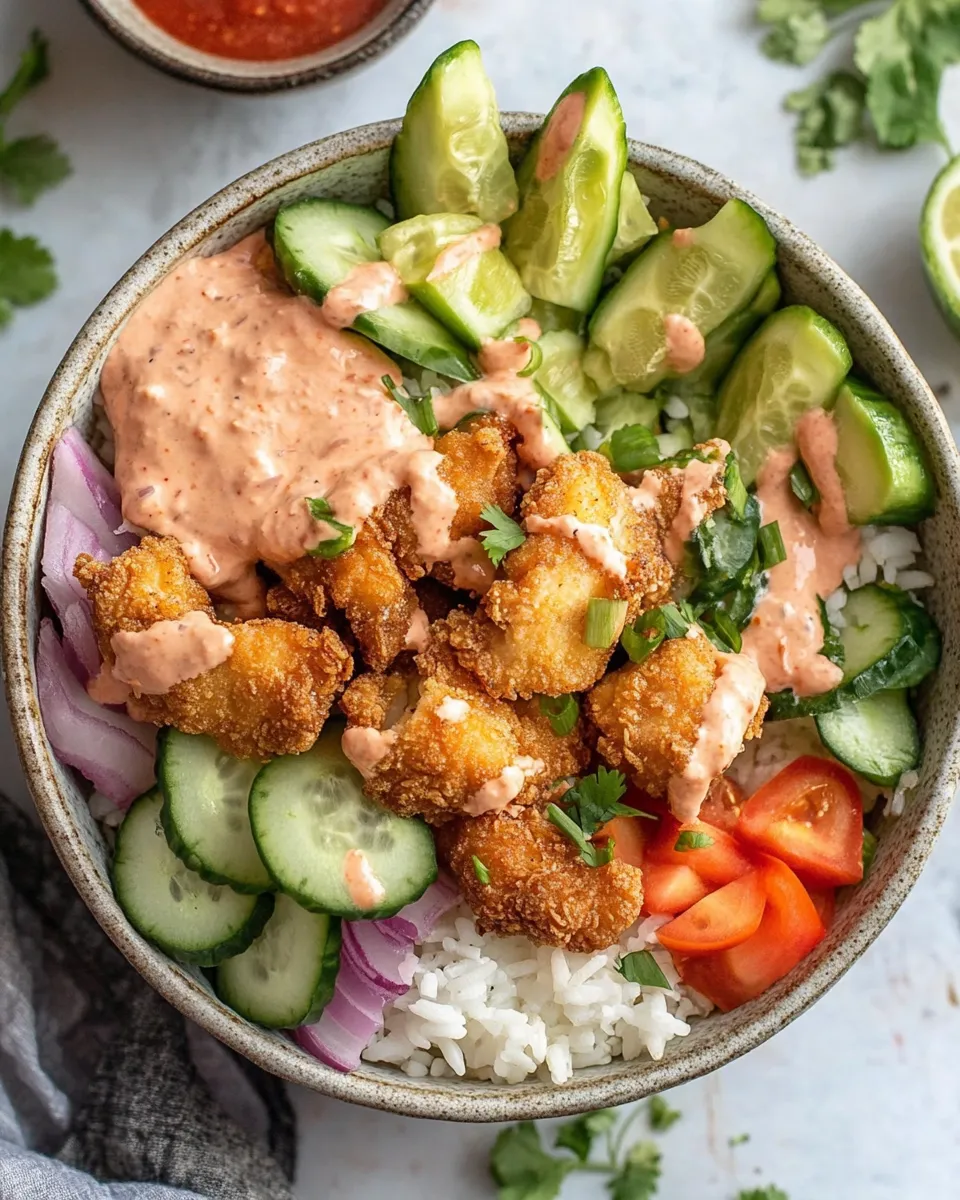 Easy Crispy Bang Bang Chicken and Rice Bowls food shot