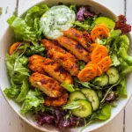 Homemade Crispy Buffalo Ranch Chicken Salad with Goddess Dressing. photo