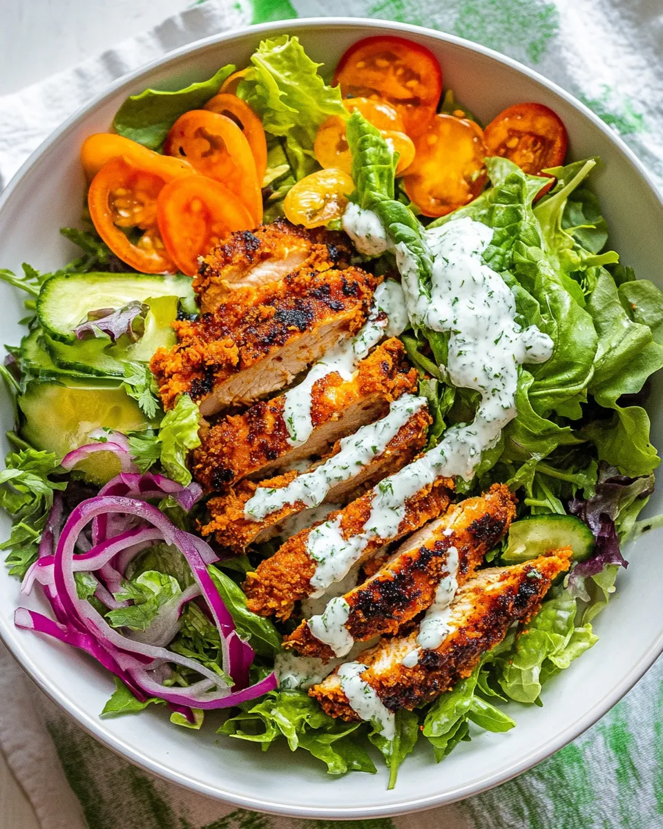 Classic Crispy Buffalo Ranch Chicken Salad with Goddess Dressing. image