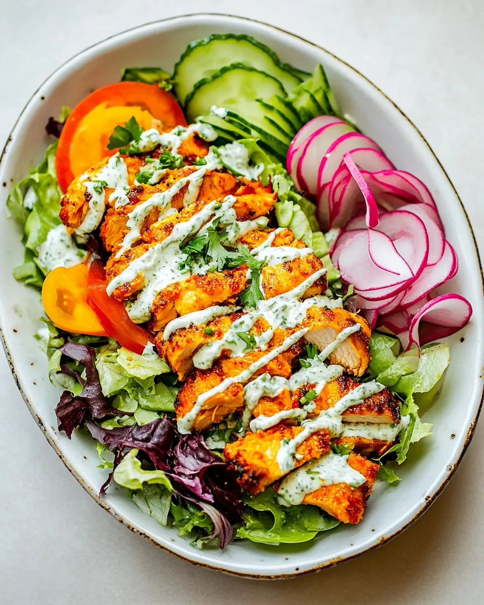 Delicious Crispy Buffalo Ranch Chicken Salad with Goddess Dressing. dish photo
