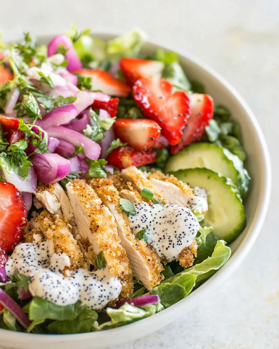 Easy Crispy Chicken Salad With Poppy Seed Dressing food shot