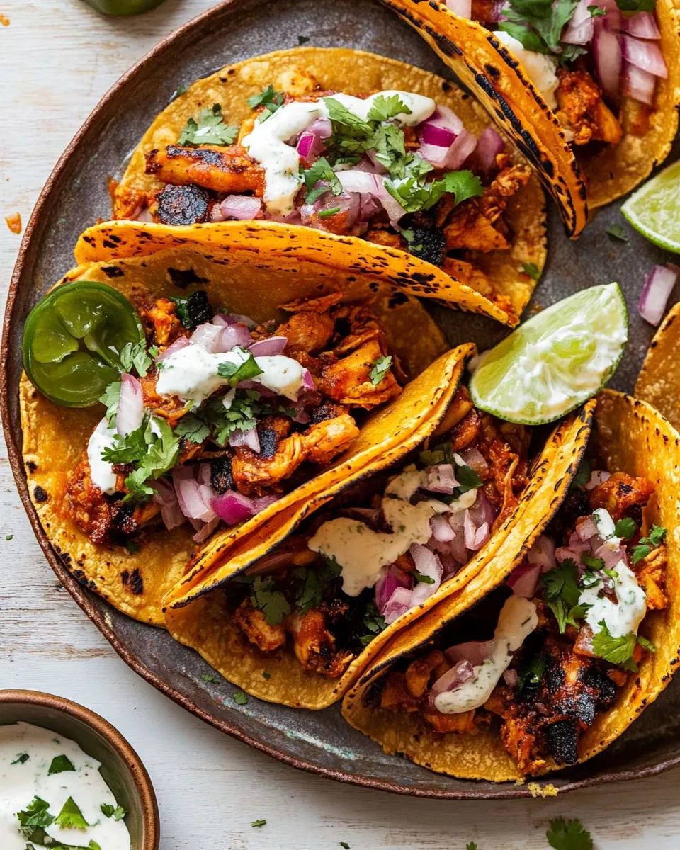Delicious Crispy Chipotle Chicken Tacos with Cilantro Lime Ranch. plate image