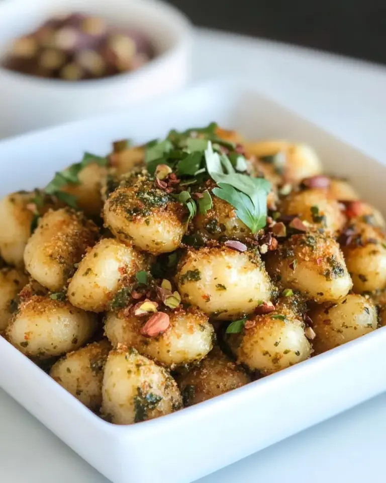 homemade Crispy Gnocchi with Pistachio Pesto. photo