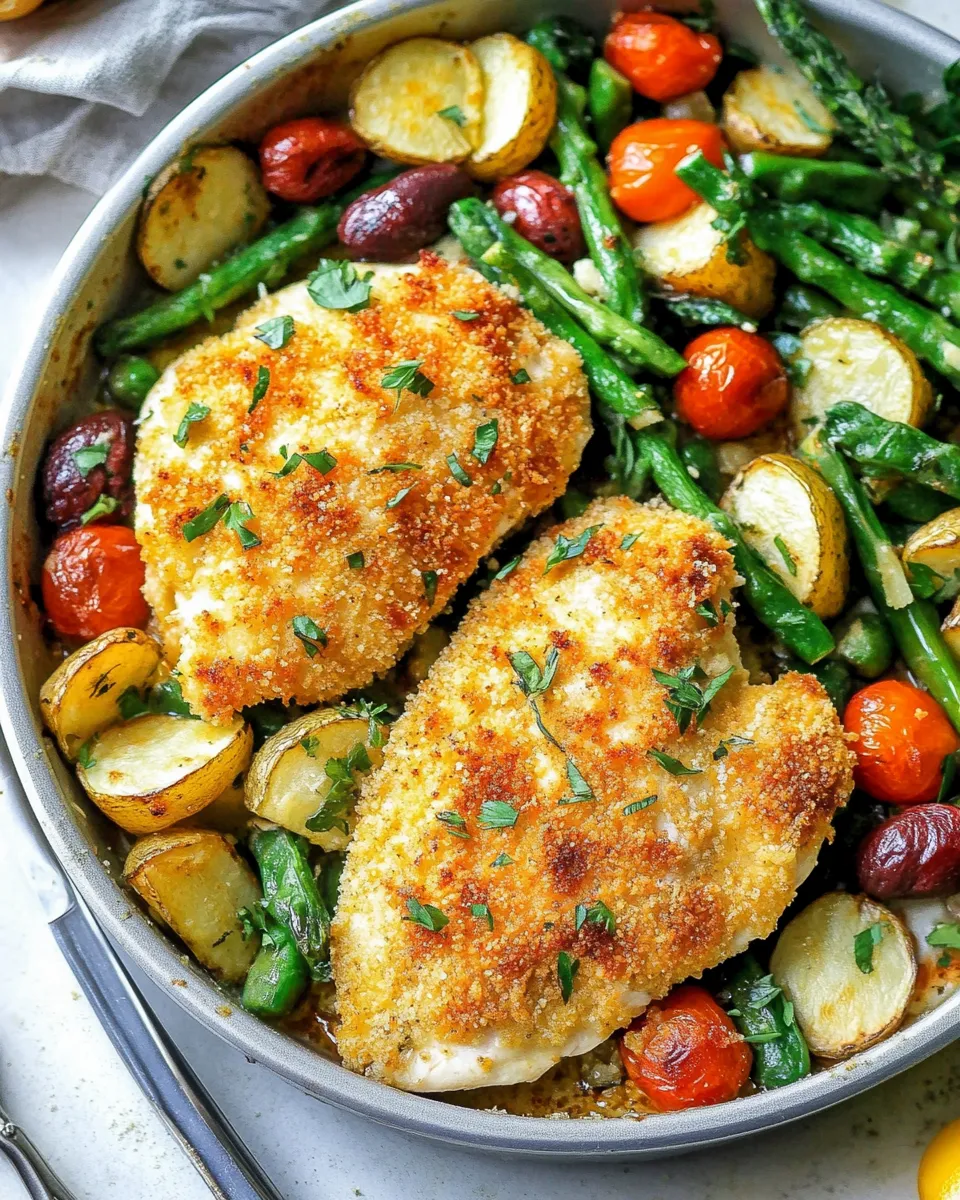 Classic Crispy Parmesan Baked Chicken Milanese & Veggies image