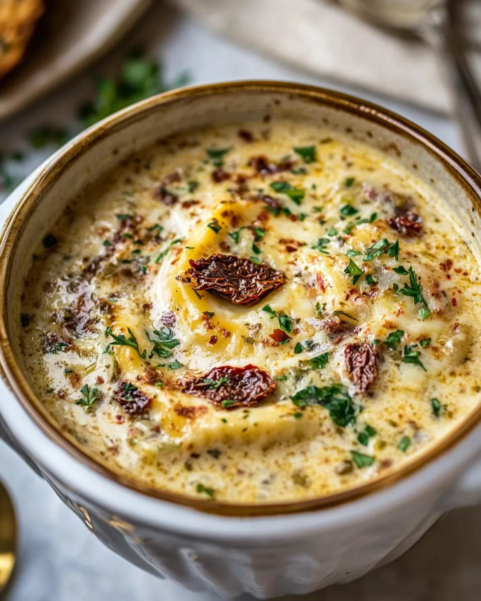 delicious Crockpot Creamy Sun-Dried Tomato Lasagna Soup. recipe image