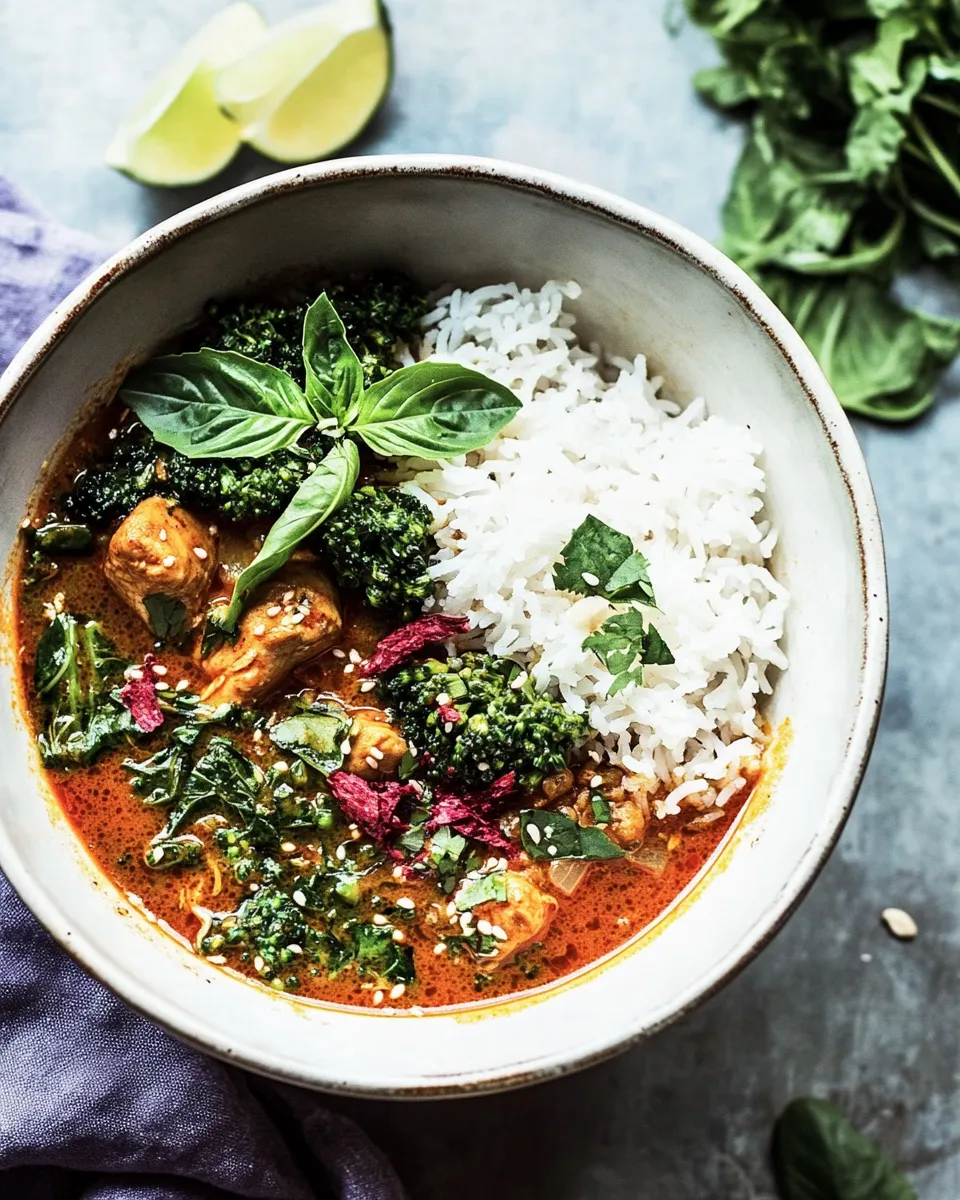 easy Crockpot Thai Broccoli Rabe Chicken Curry. food shot