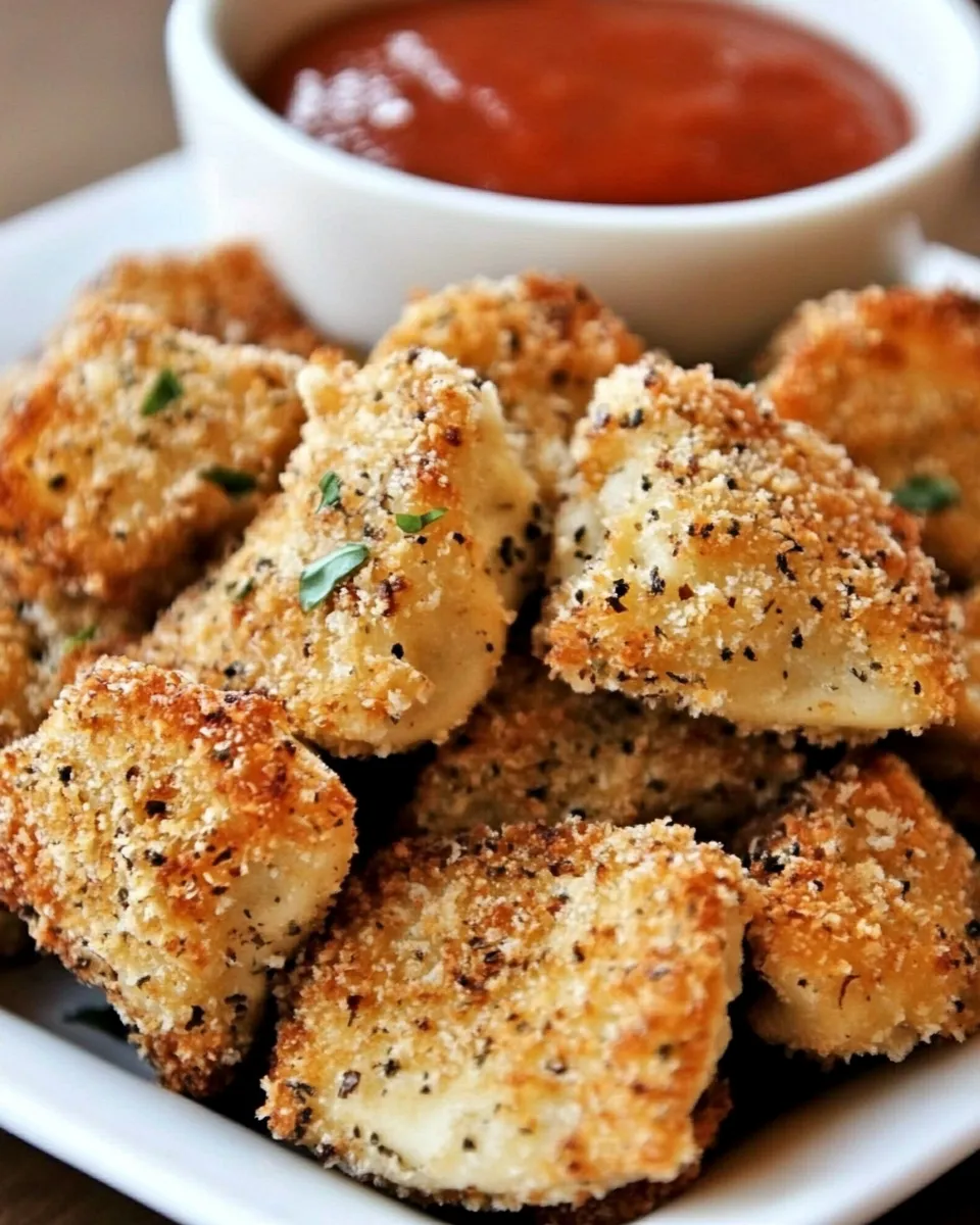 Easy Crunchy Oven-Fried Cheese Ravioli. food shot