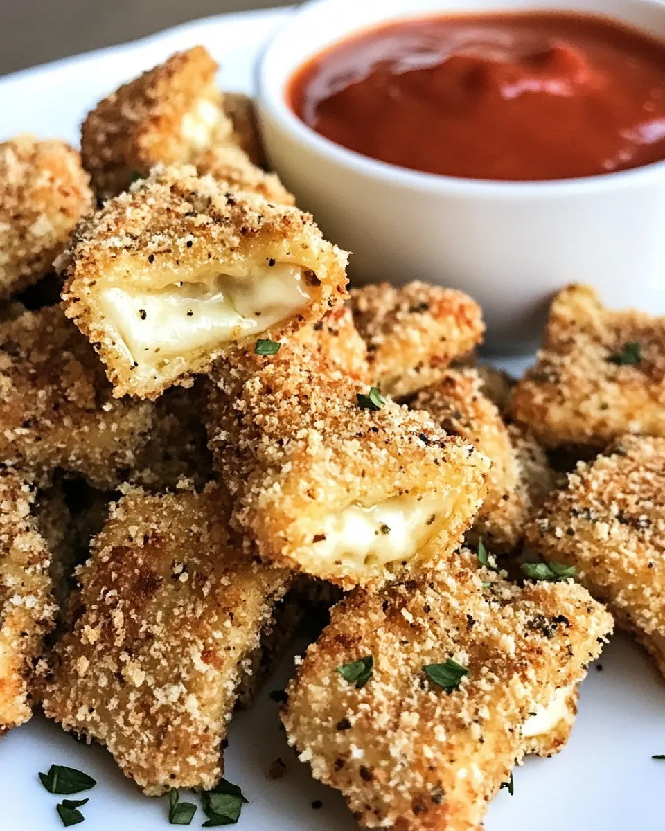 Delicious Crunchy Oven-Fried Cheese Ravioli. plate image