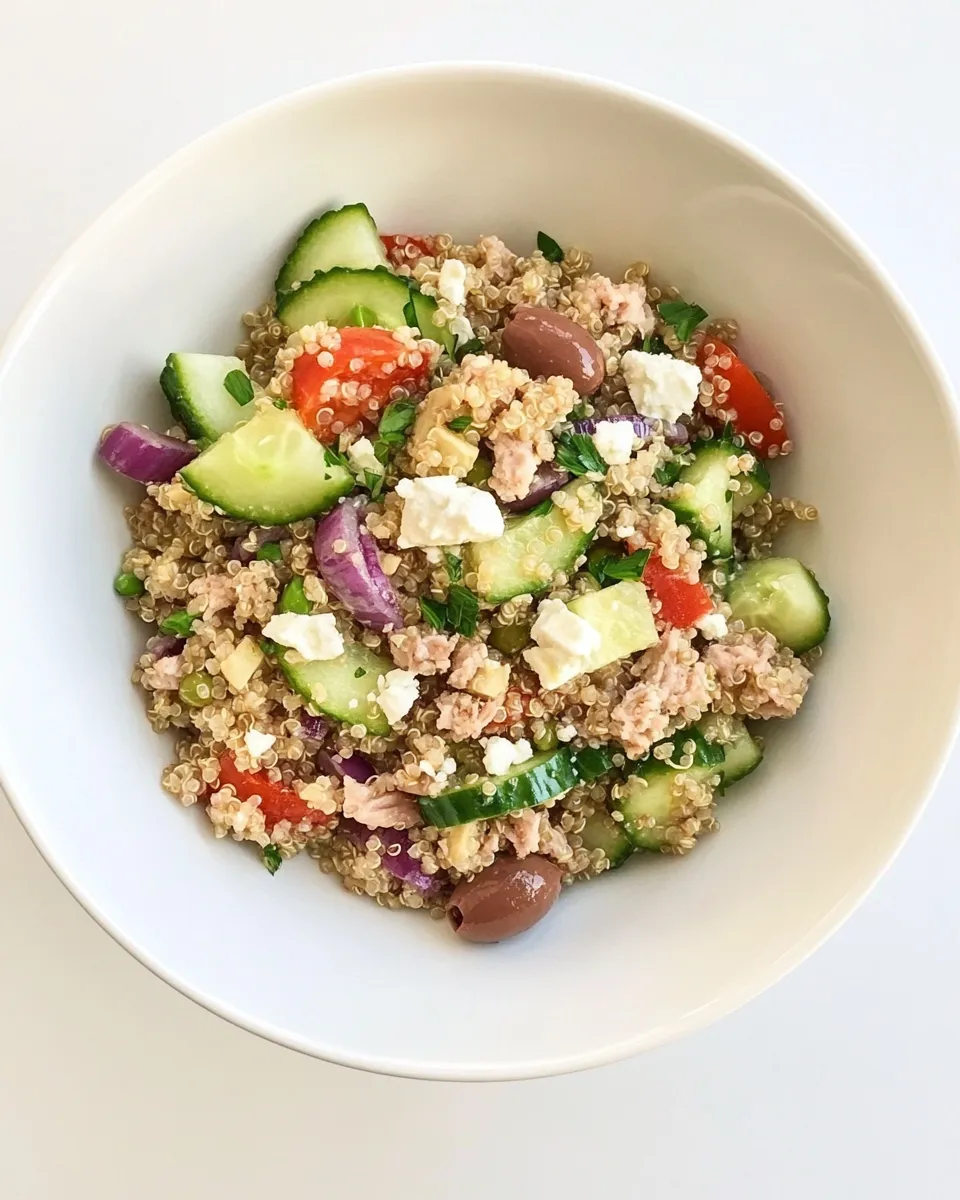 Delicious Cucumber Quinoa Salad With Ground Turkey, Olives, & Feta image