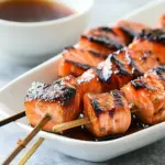 Delicious Cured Brown Sugar Salmon Skewers food shot