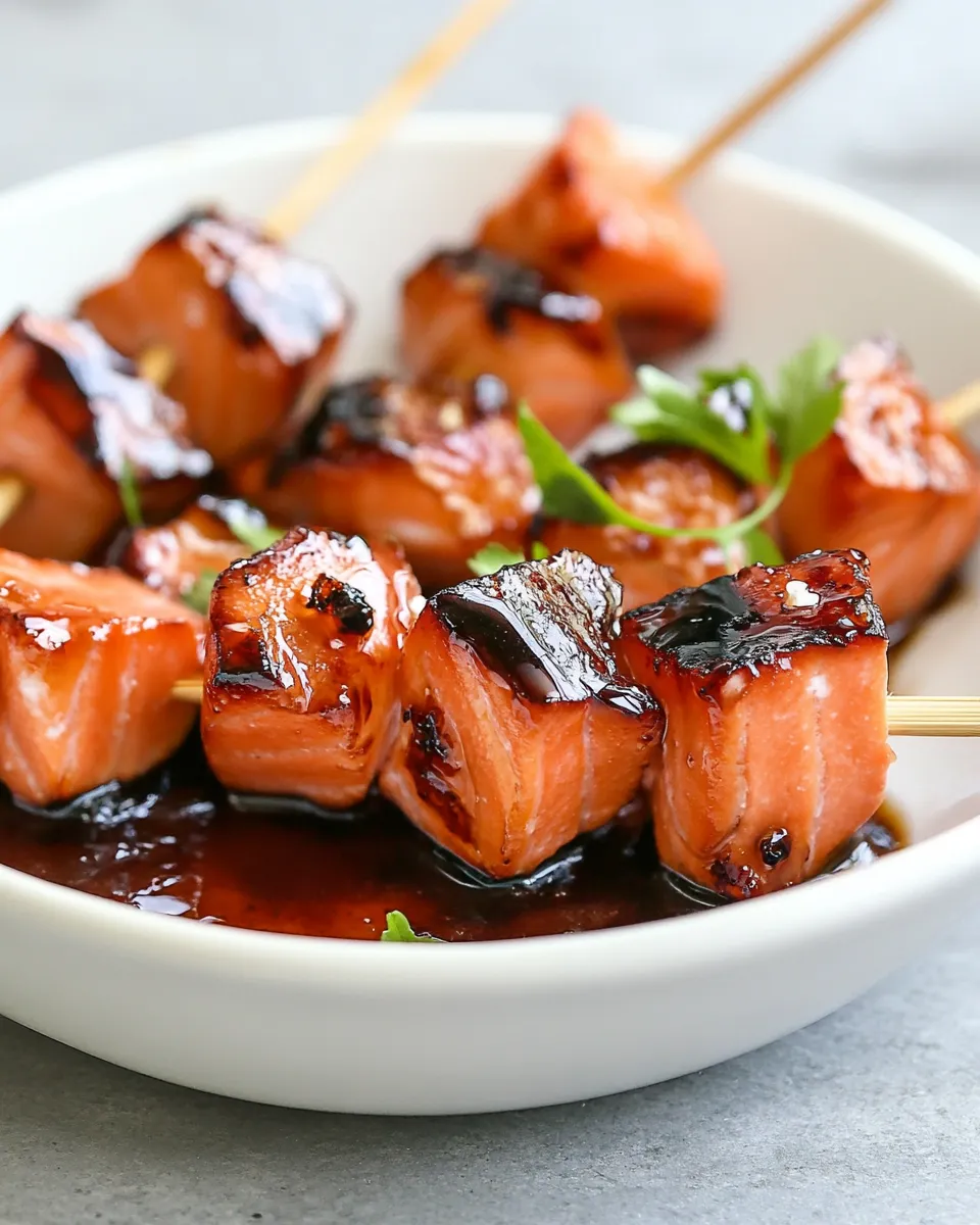 Quick Cured Brown Sugar Salmon Skewers plate image