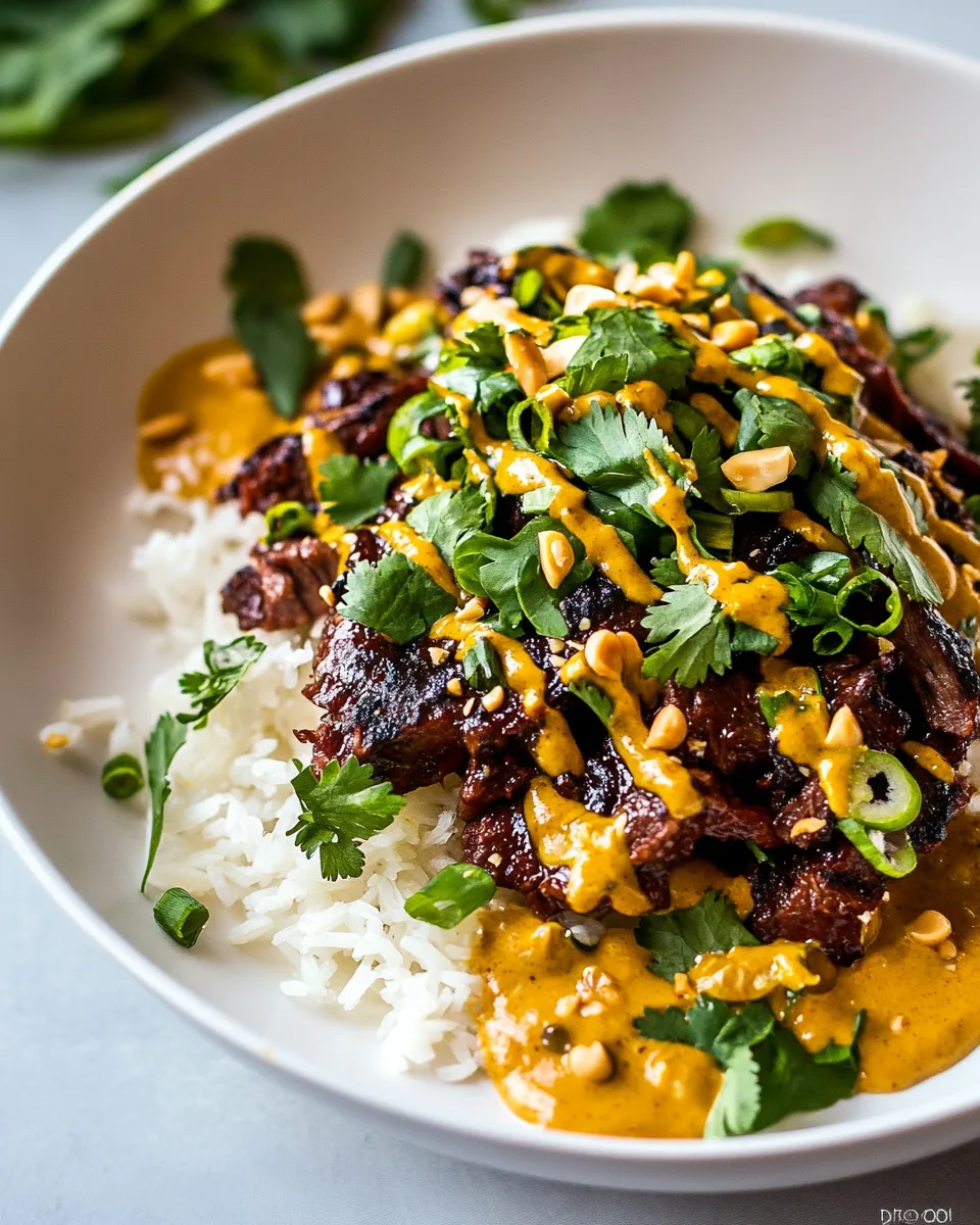 Easy Curried Thai Beef with Peanut Sauce. recipe photo