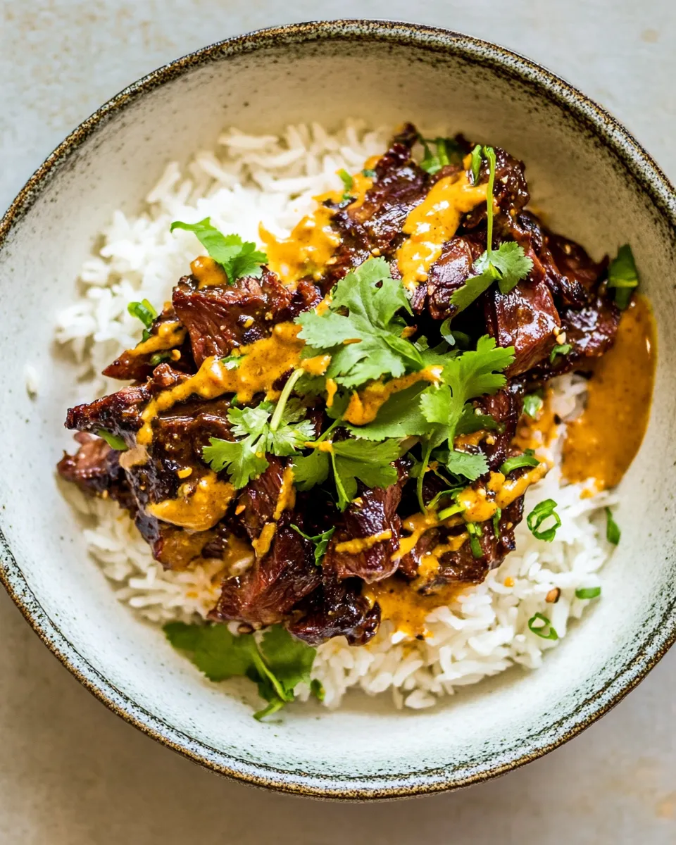 Homemade Curried Thai Beef with Peanut Sauce. dish photo