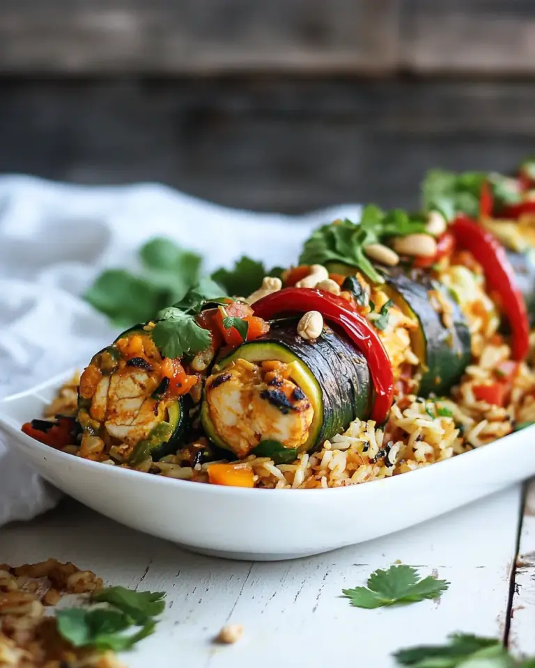 Delicious Curried Zucchini, Chicken and Goat Cheese Rolls with Cashew Mango Fried Rice food shot