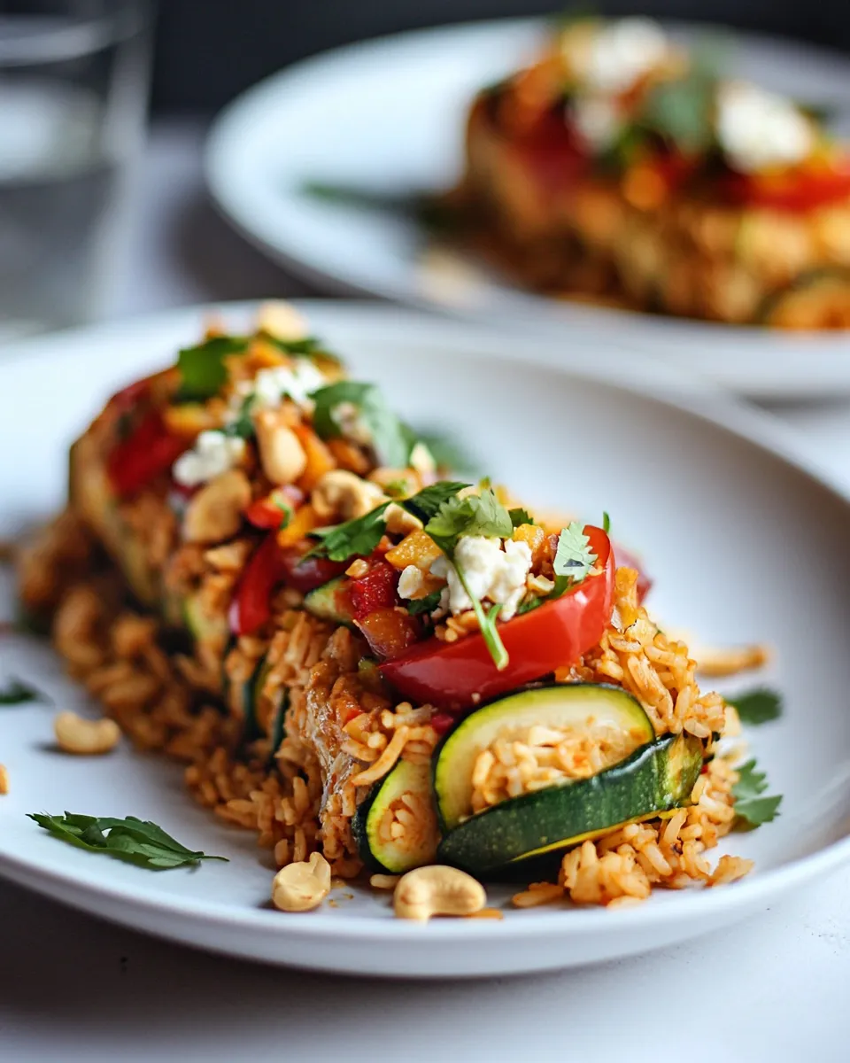 Tasty Curried Zucchini, Chicken and Goat Cheese Rolls with Cashew Mango Fried Rice dish photo