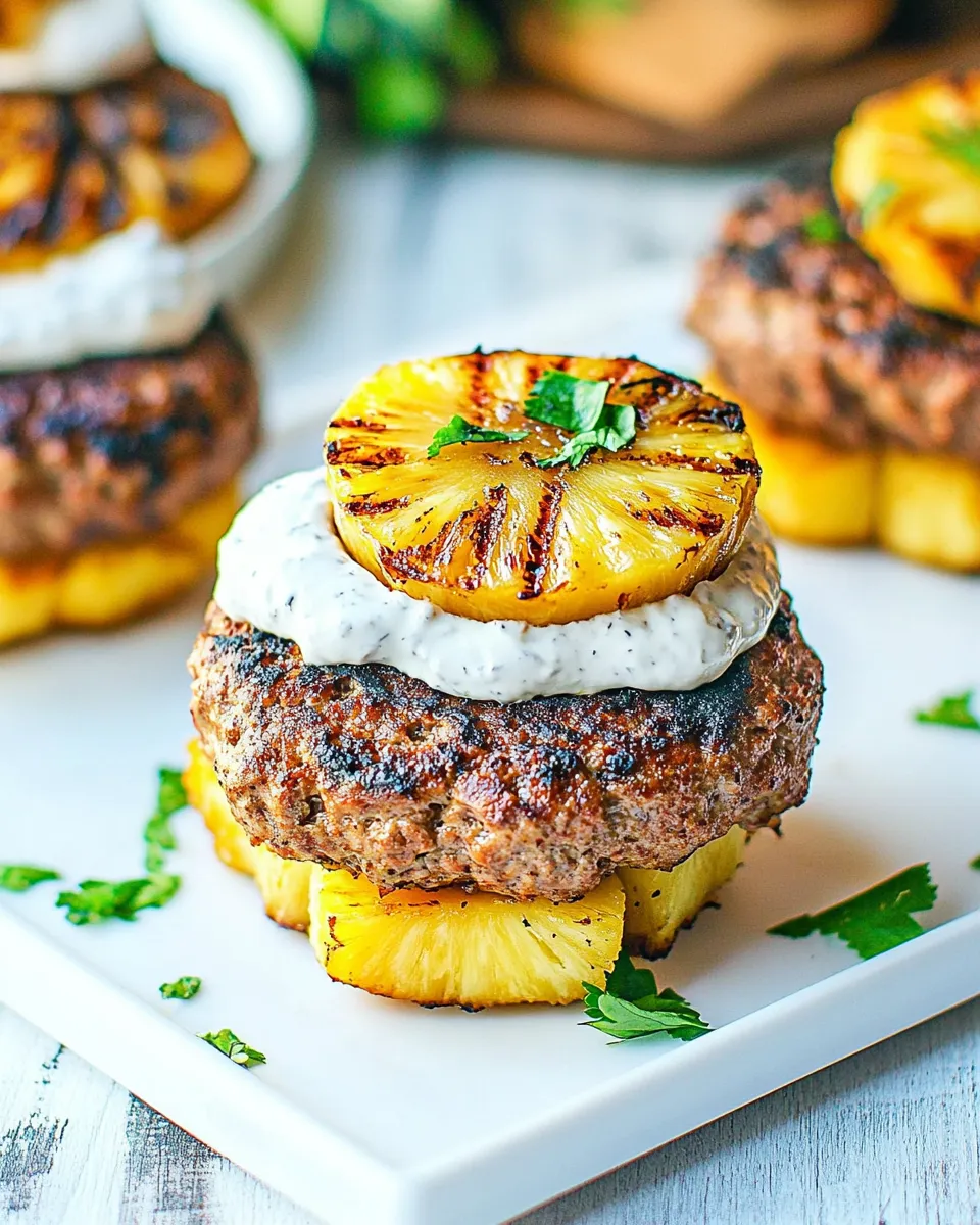 Homemade Curry Turkey Burgers With Grilled Pineapple photo