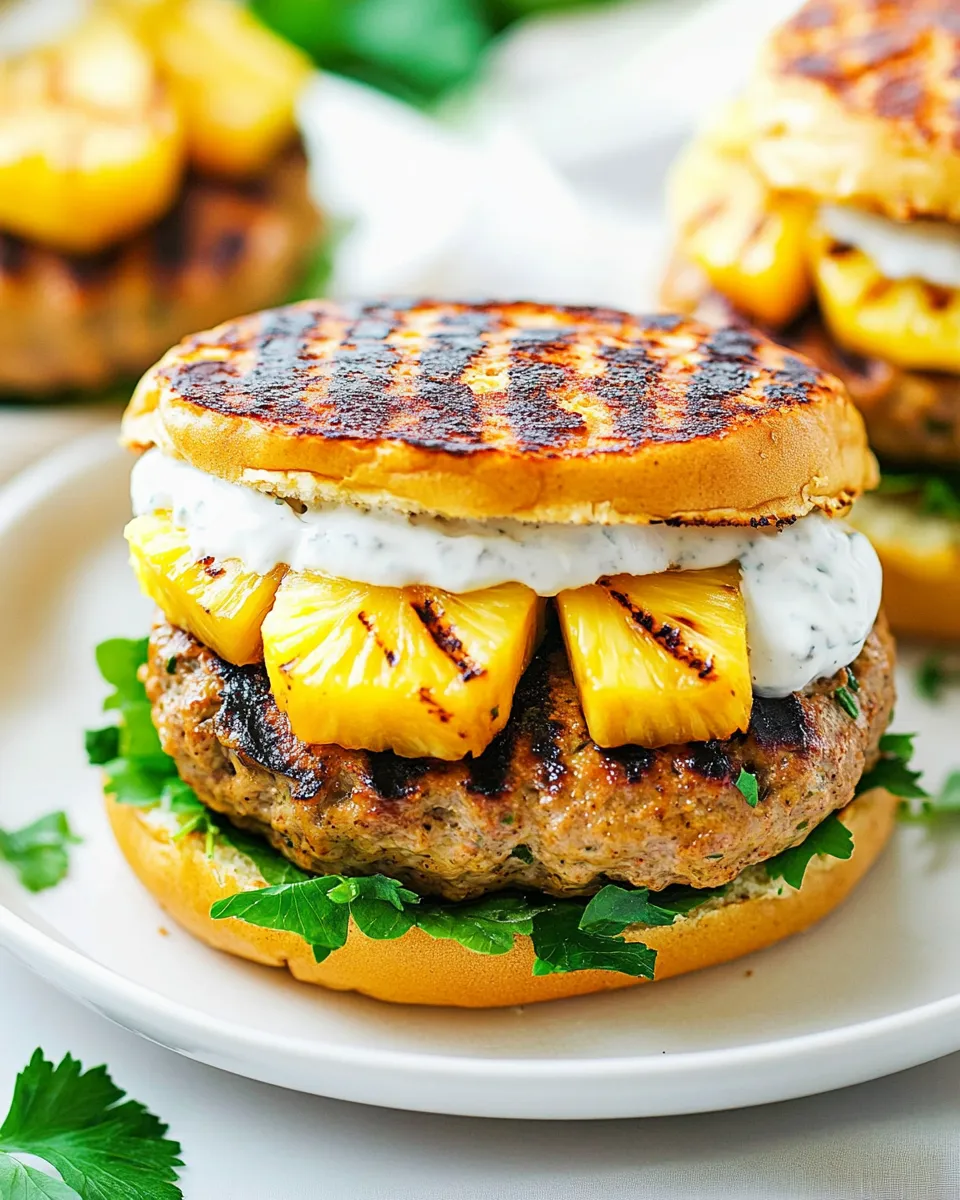 Delicious Curry Turkey Burgers With Grilled Pineapple dish photo