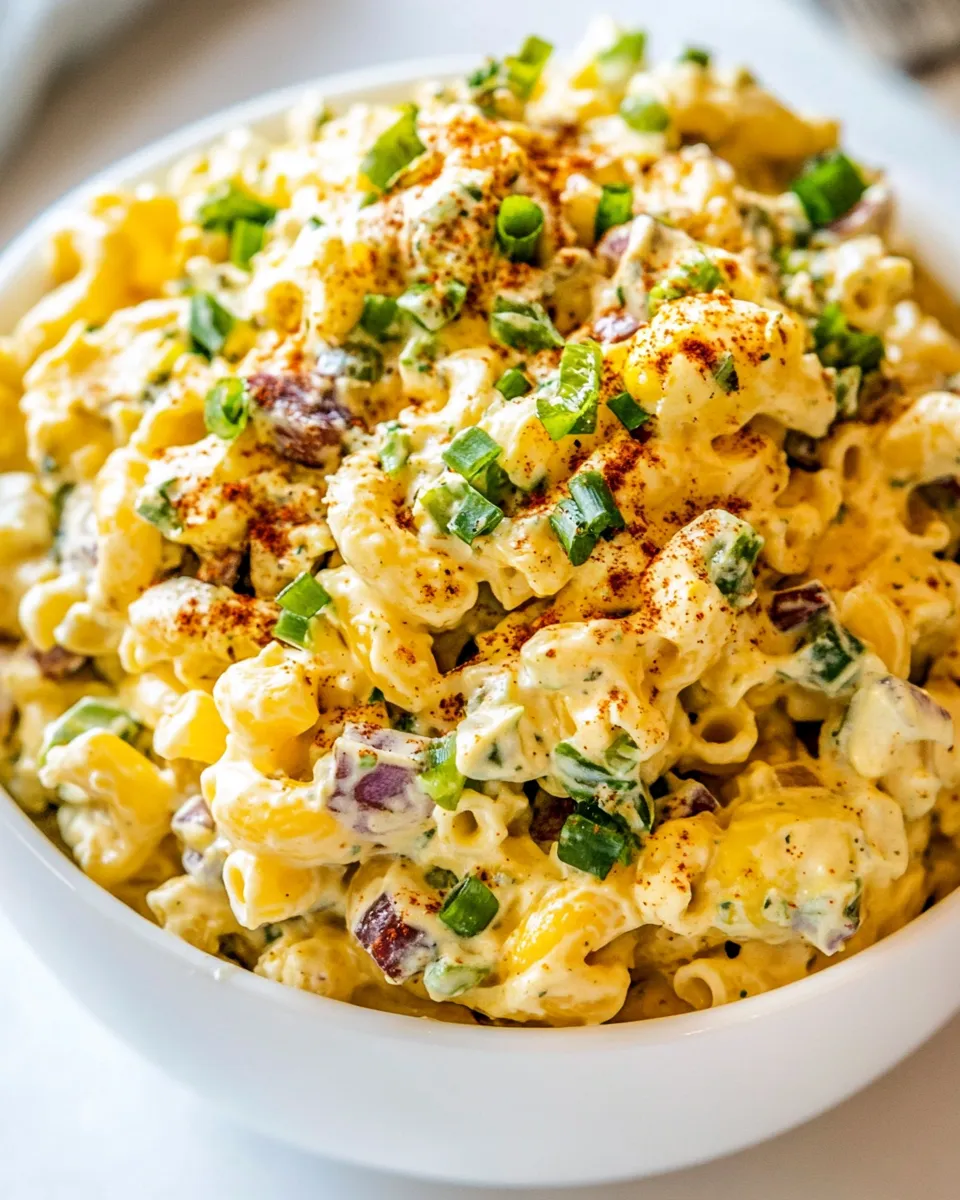 Delicious Deviled Egg Macaroni Salad shot