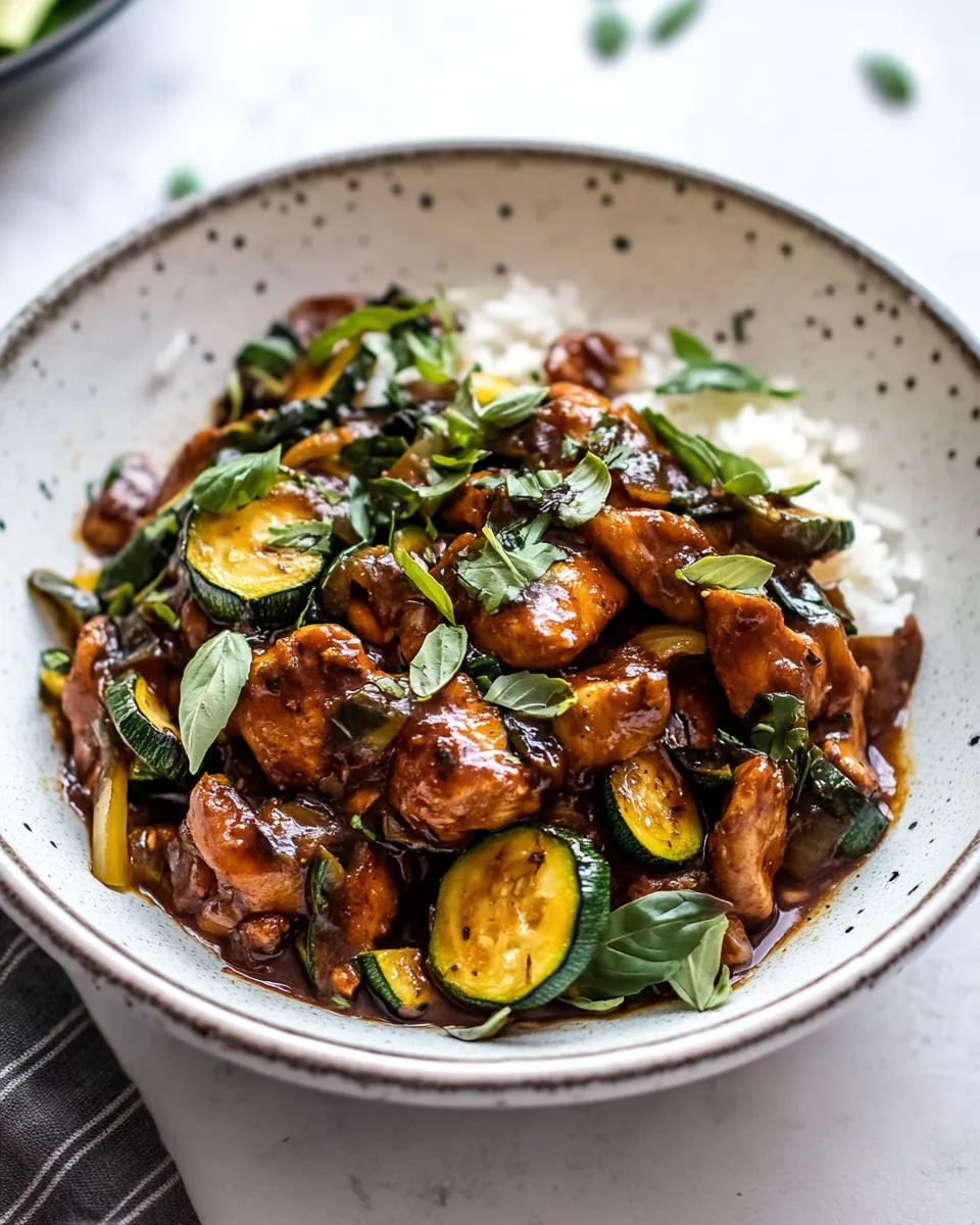 Quick Easy 3 Cup Chicken with Zucchini. plate image
