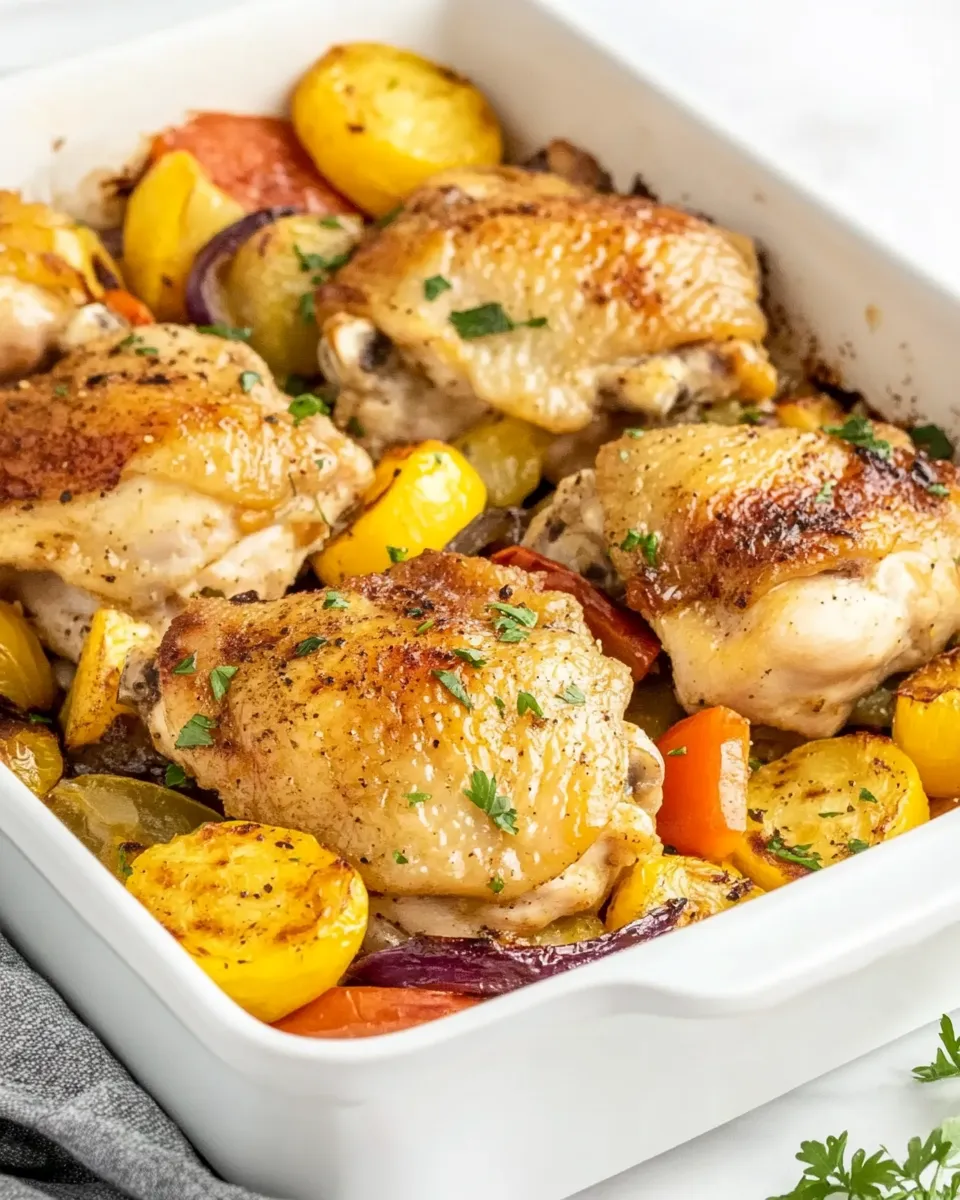 Delicious Easy Baked Chicken Thighs With Vegetables dish photo