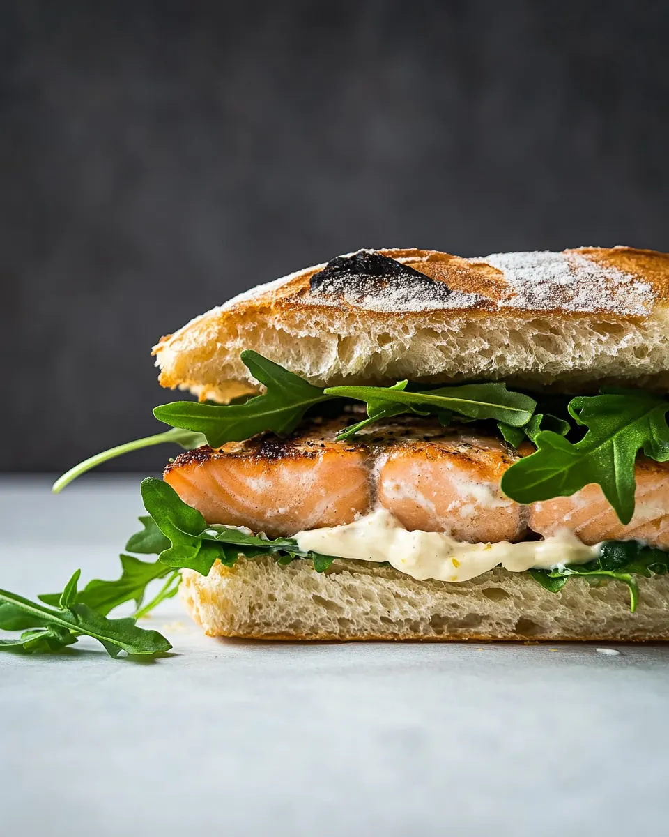 Classic Easy Baked Salmon Sandwich with Zesty Lemon Mayo and Arugula image