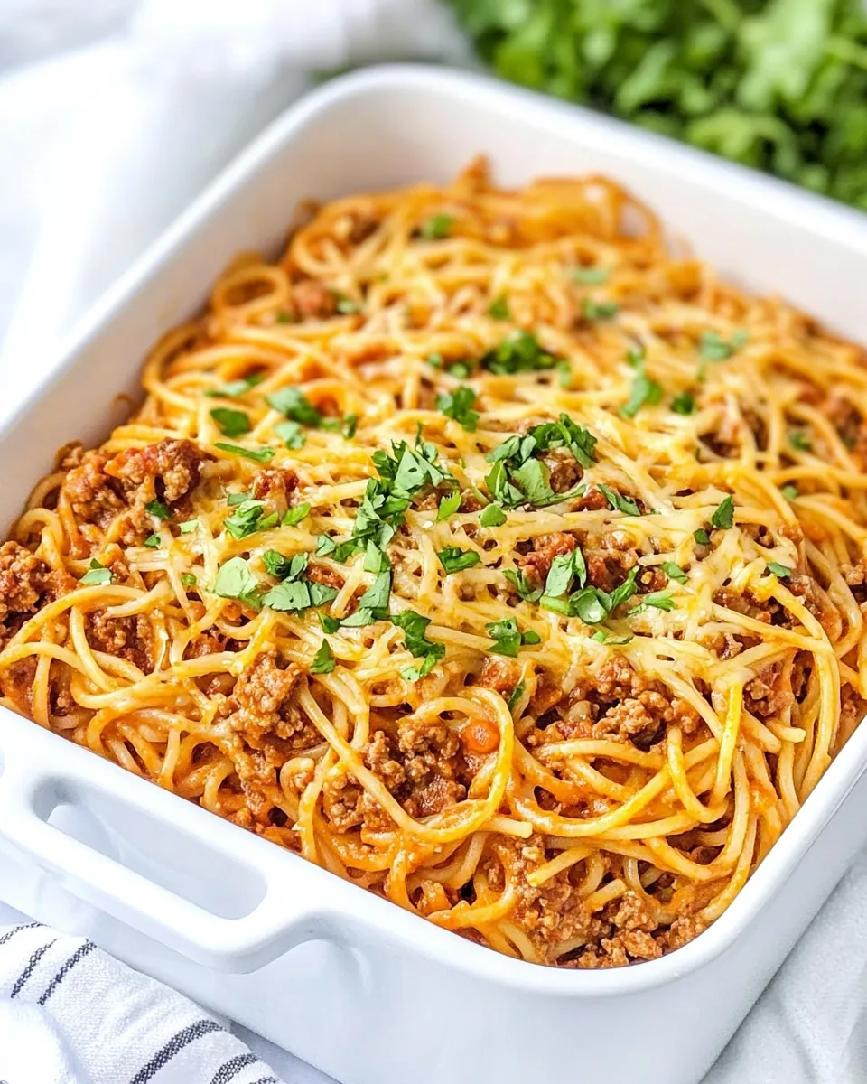 Easy Easy Cheesy Taco Spaghetti Casserole recipe photo
